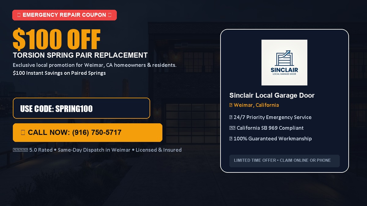 $100 OFF Heavy-Duty Torsion Spring Pair Replacement in Weimar, CA