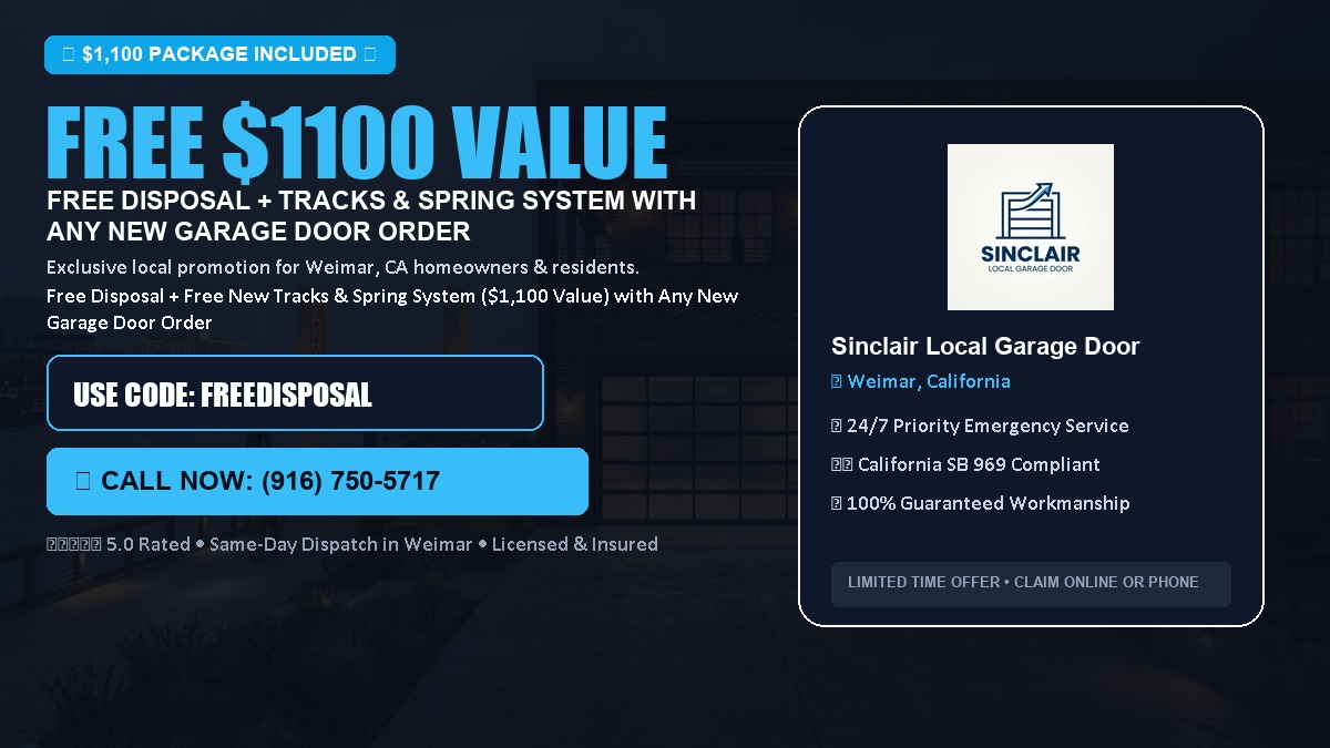 Free Disposal + Free New Tracks & Spring System with Any New Garage Door Order ($1100 Value) in Weimar, CA